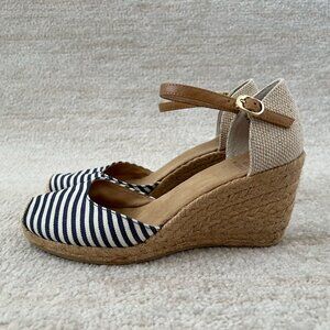 White Mountain Navy and Tan Wedge Heels